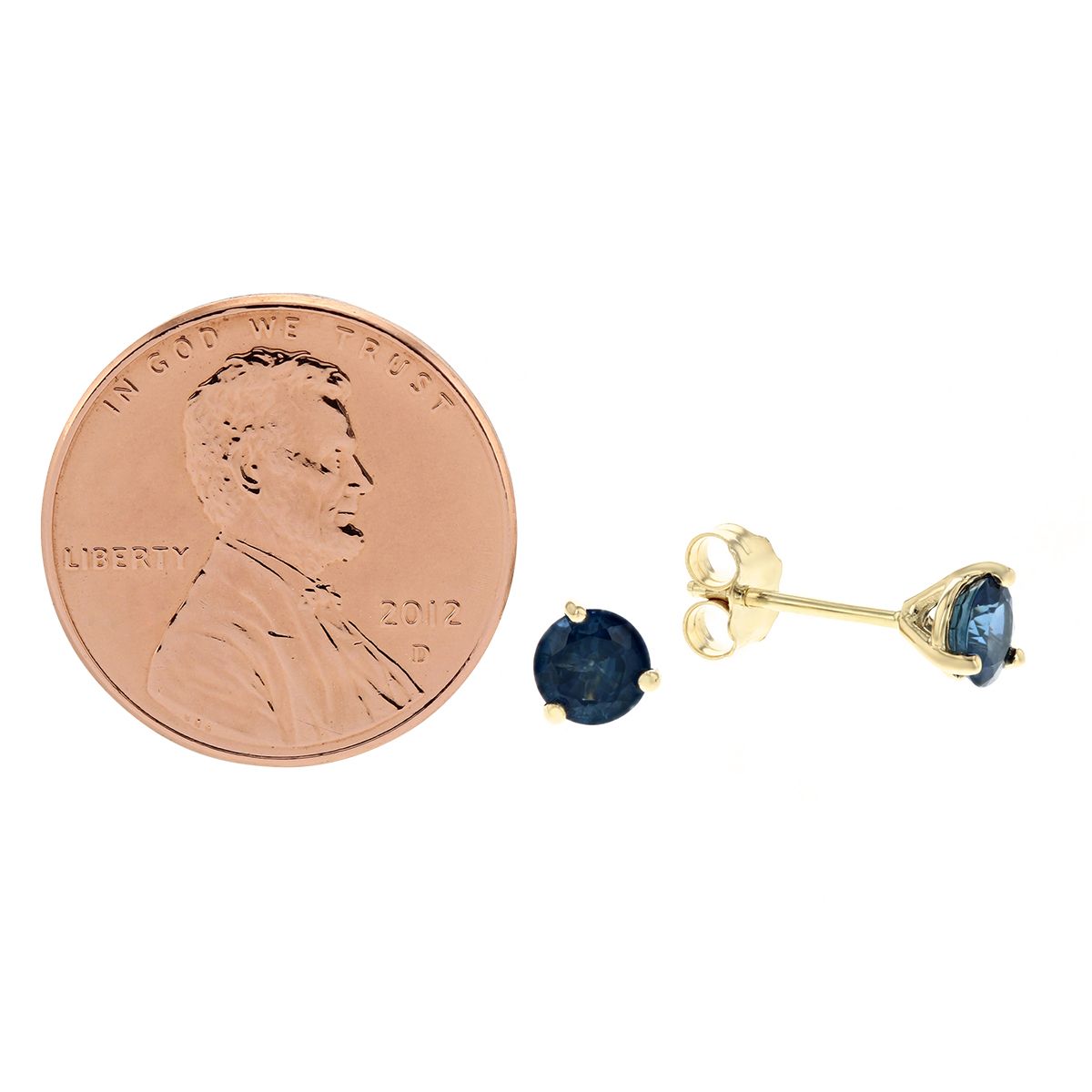 14K Yellow Gold Round Sapphire Stud Earrings, 1.00cttw