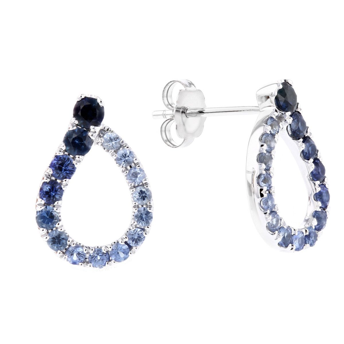 14K White Gold Sapphire Graduated Ombre Teardrop Post Earrings