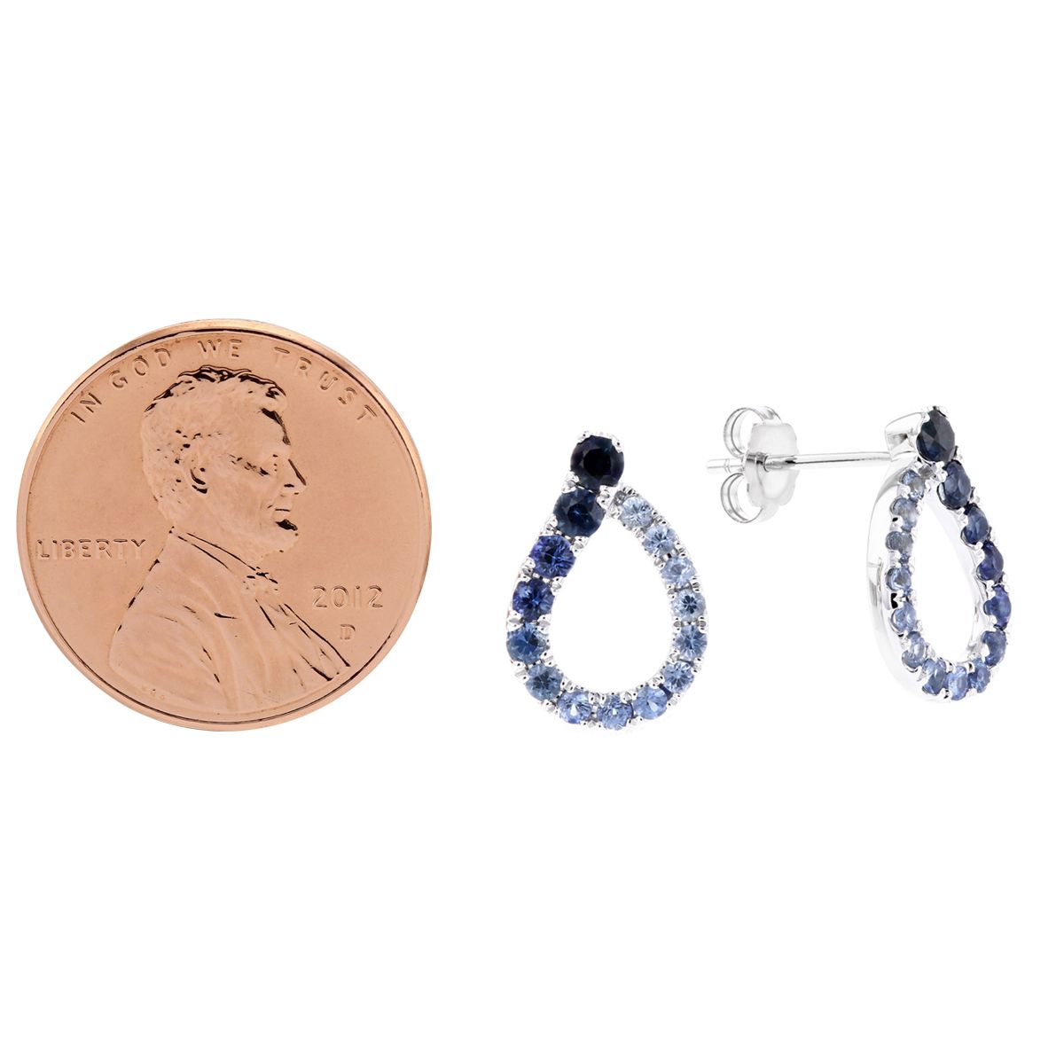 14K White Gold Sapphire Graduated Ombre Teardrop Post Earrings