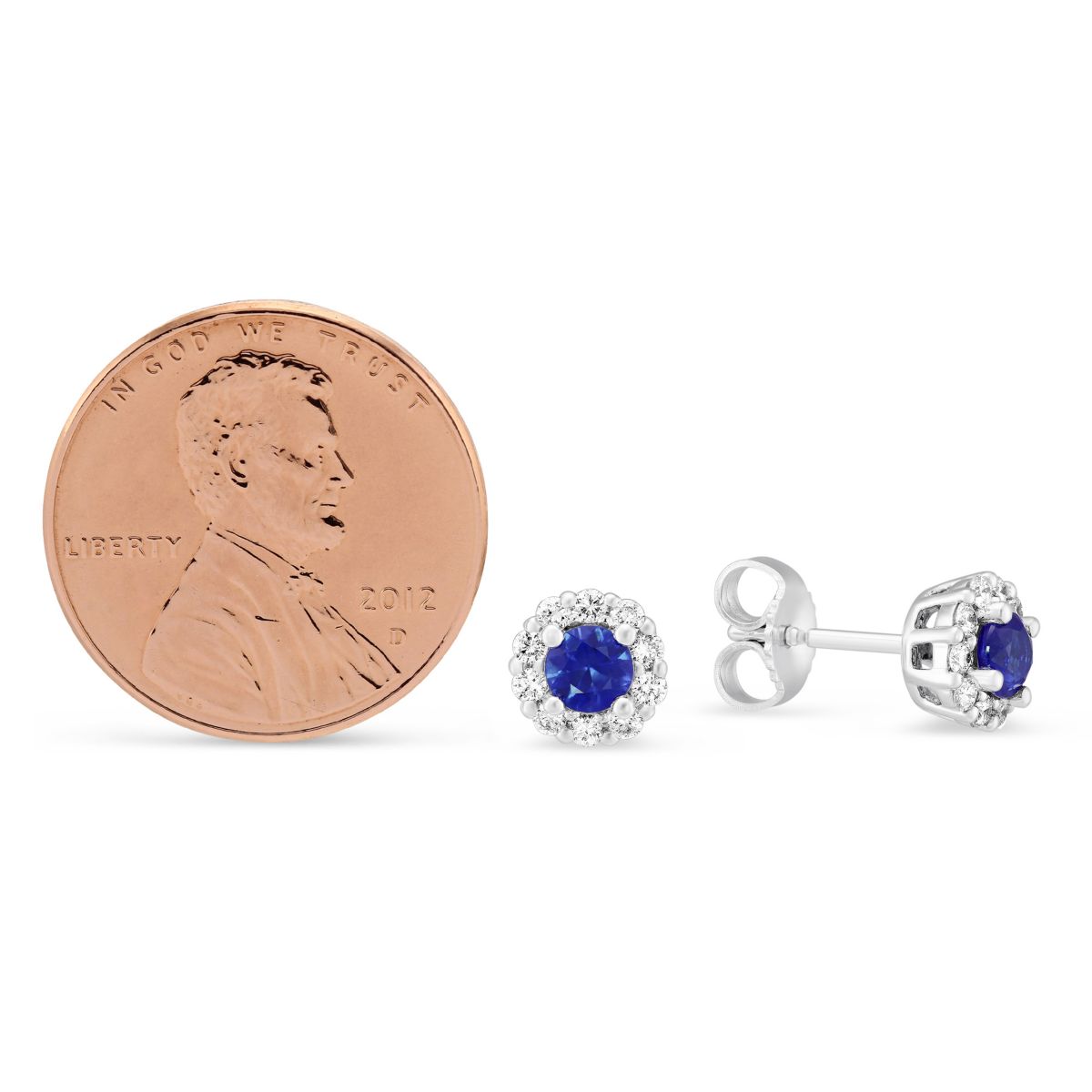 14K White Gold Sapphire & Diamond Cluster Post Earrings