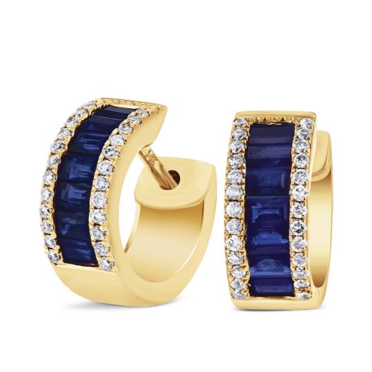 Pave Diamond Baguette Shire Pee Huggie Hoop Earrings In Yellow Gold Pave Diamond Baguette Shire Pee Huggie Hoop Earrings In Yellow Gold