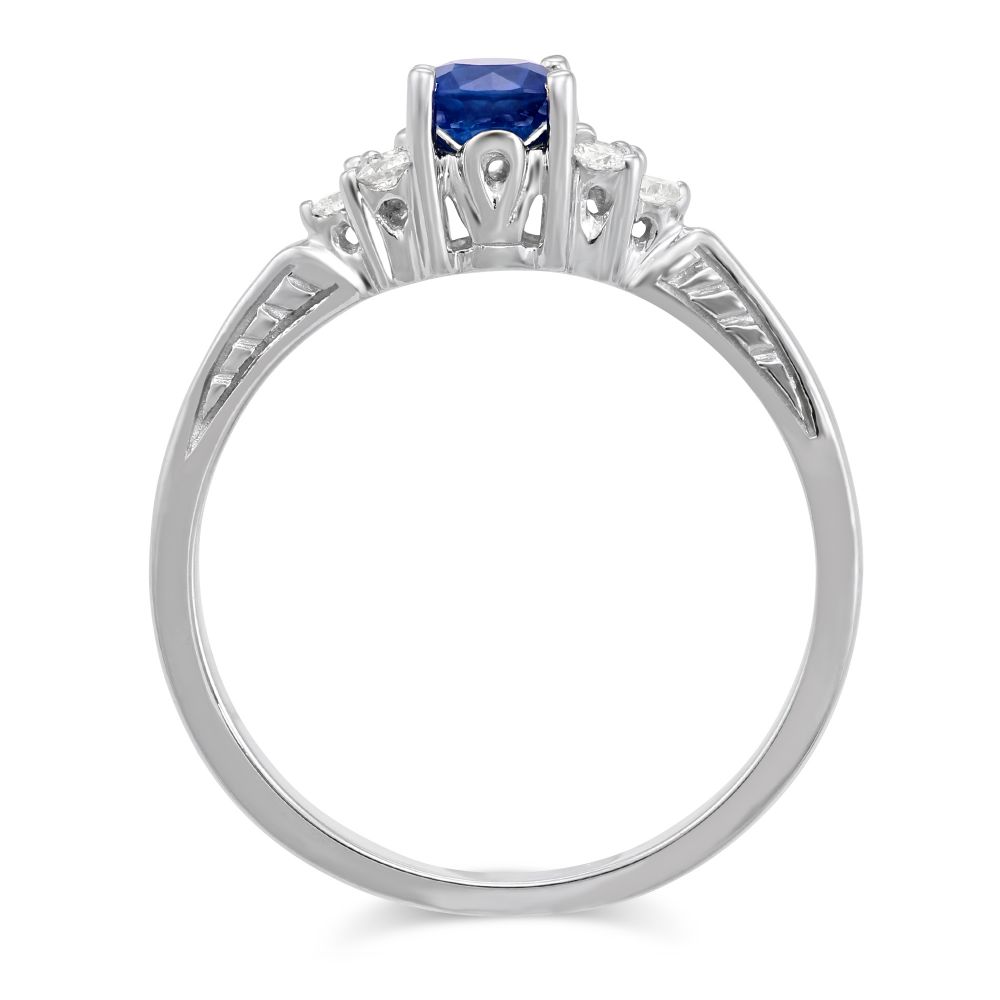 Round Sapphire & Diamond Ring in White Gold