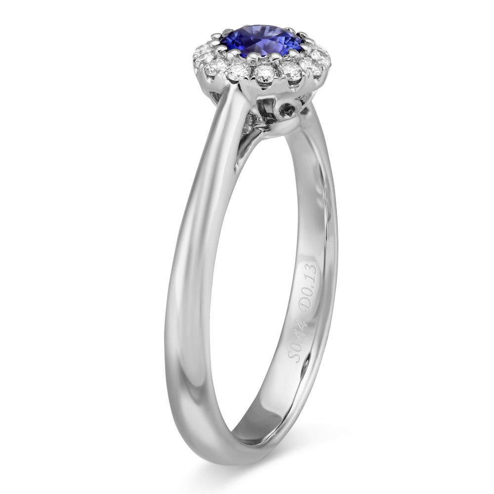 Round Sapphire & Diamond Halo Ring in White Gold