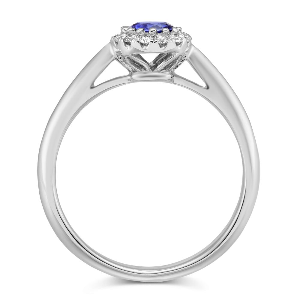 Round Sapphire & Diamond Halo Ring in White Gold