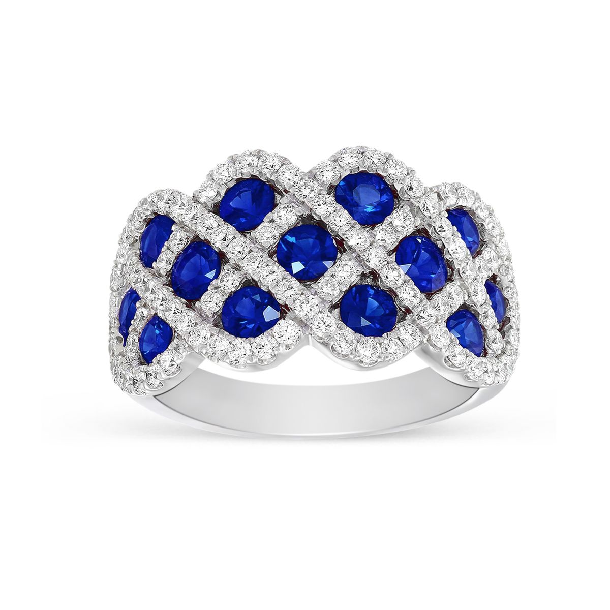 Sapphire & Diamond Lattice Ring in White Gold