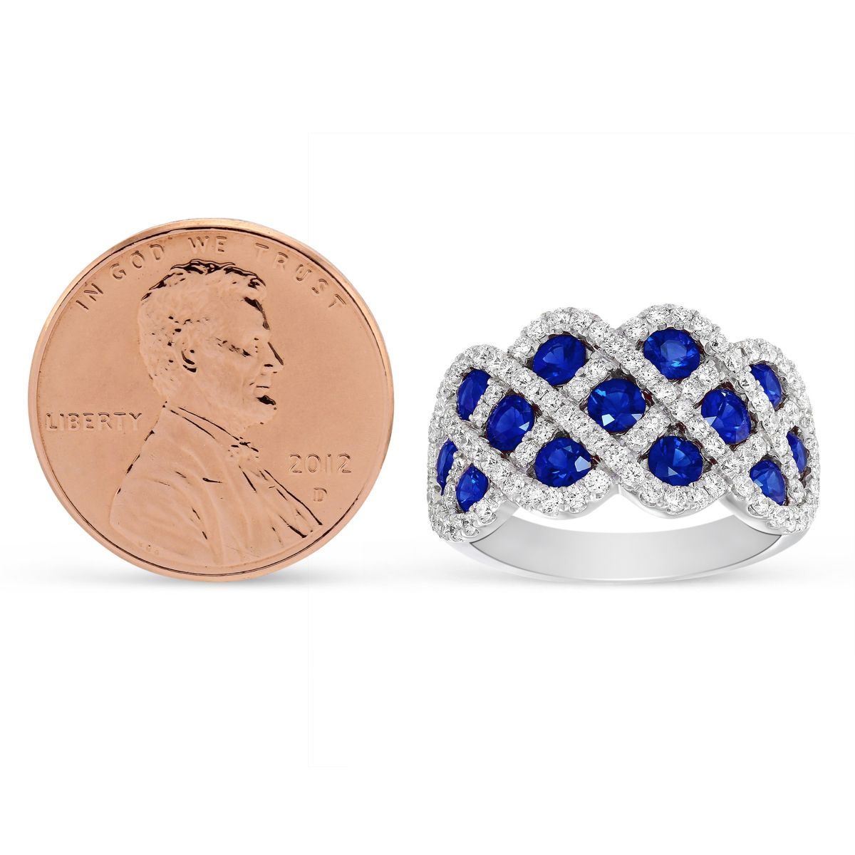 Sapphire & Diamond Lattice Ring in White Gold