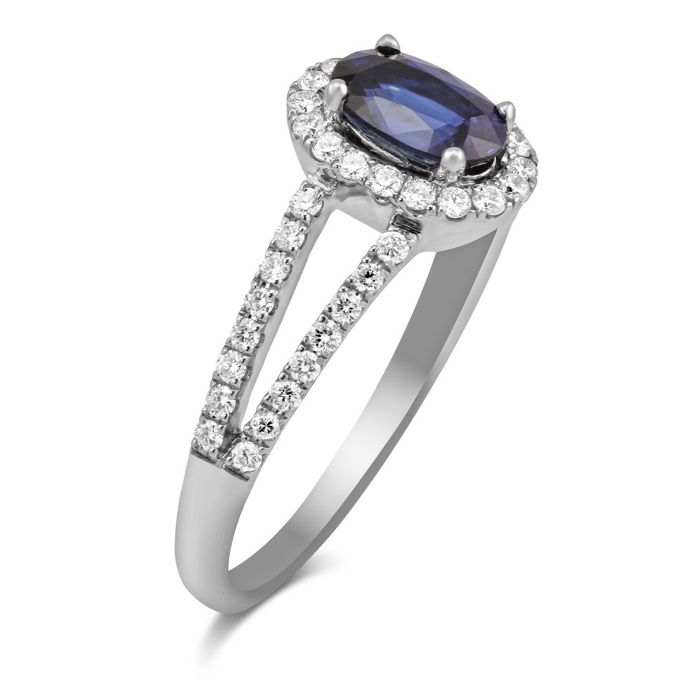 Sapphire & Diamond Halo Ring in White Gold