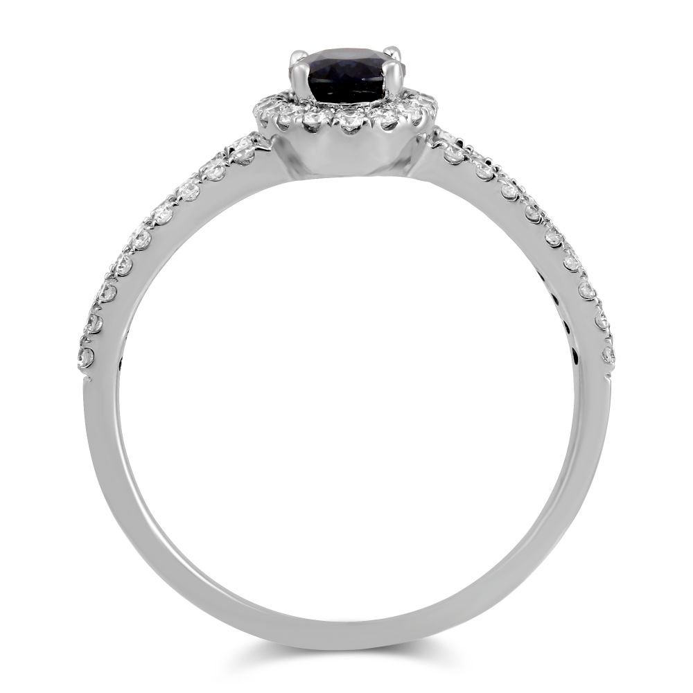 Sapphire & Diamond Halo Ring in White Gold