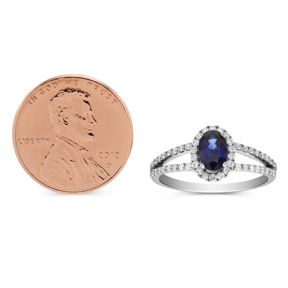 Sapphire & Diamond Halo Ring in White Gold
