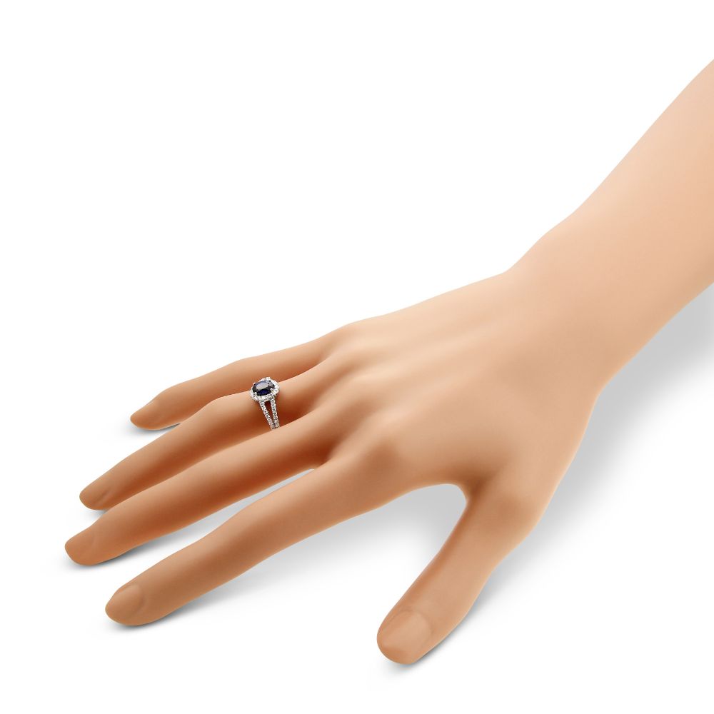 Sapphire & Diamond Halo Ring in White Gold