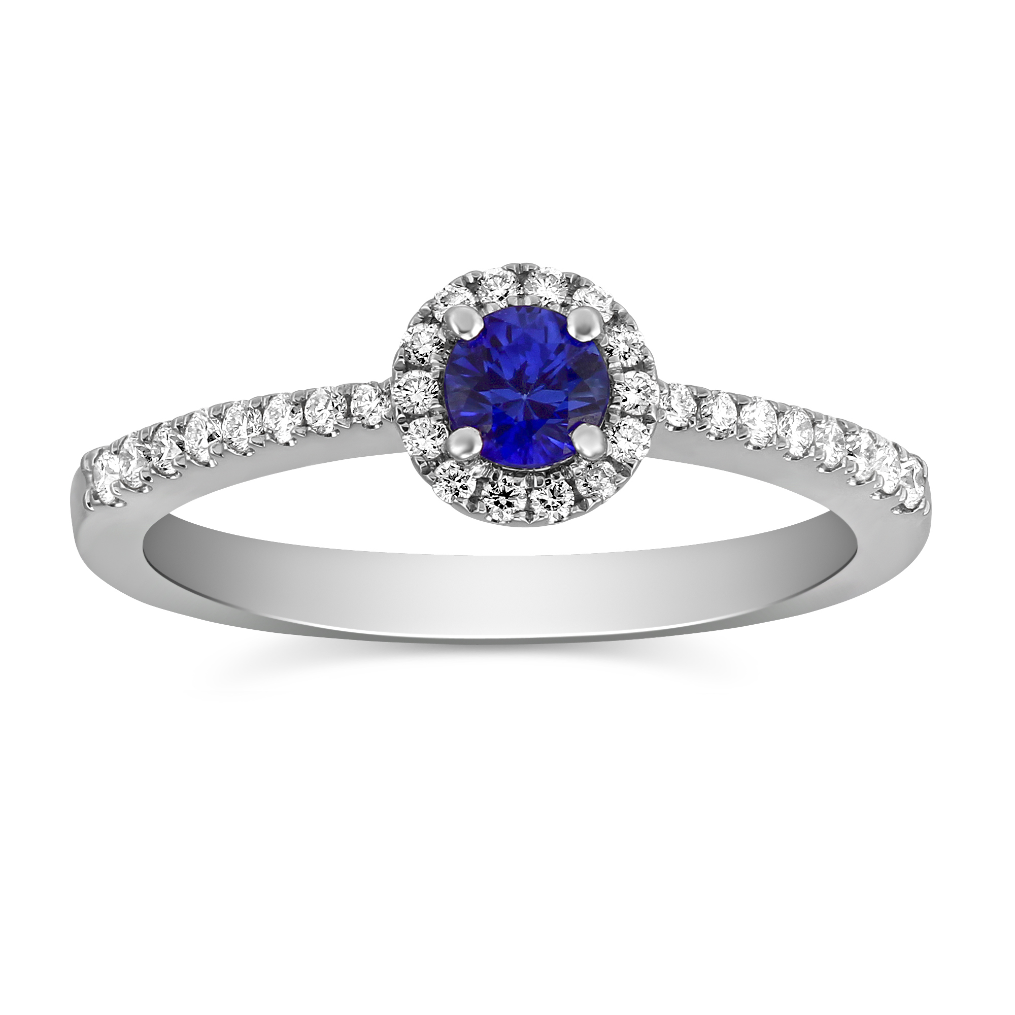 Sapphire & Diamond Halo Ring in White Gold