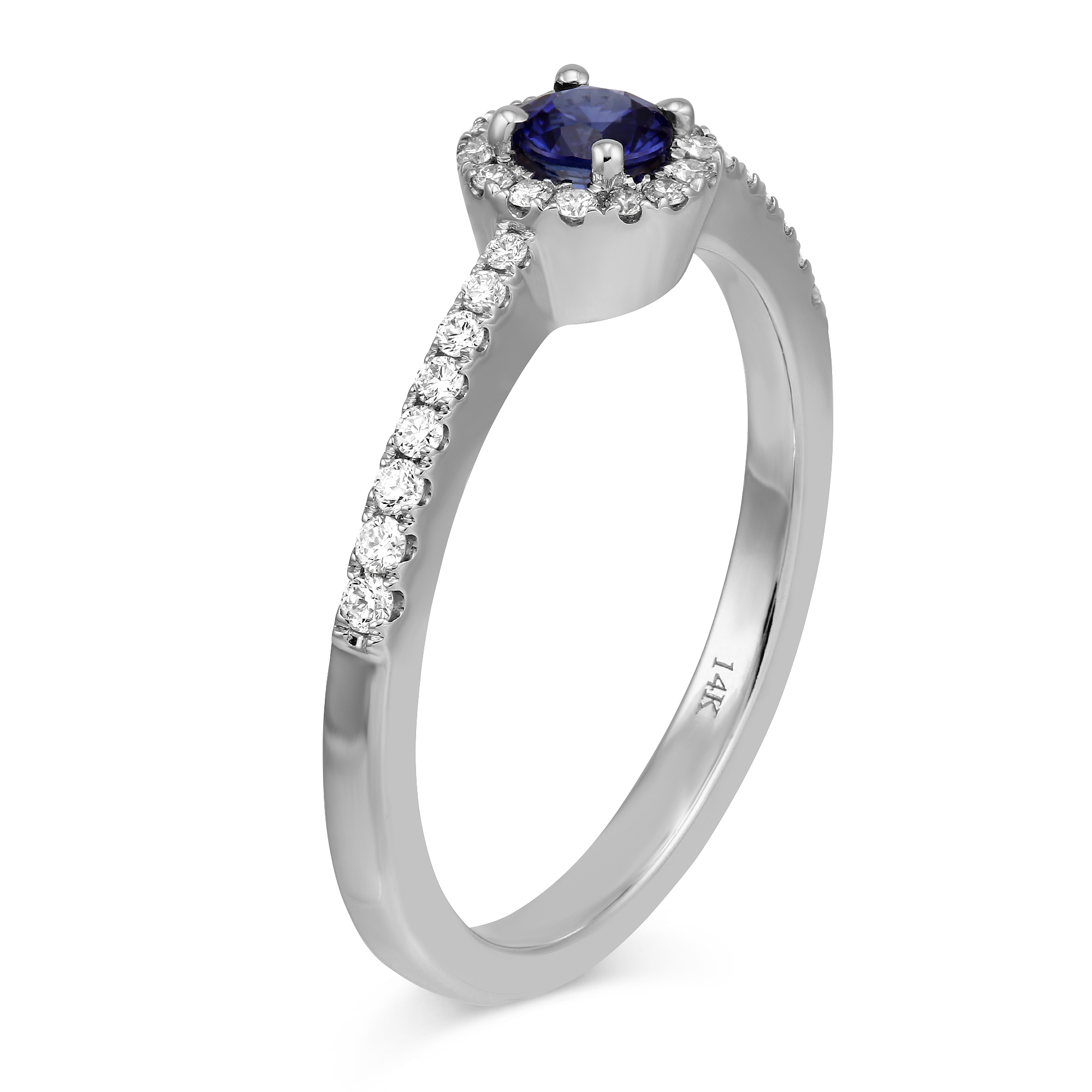 Sapphire & Diamond Halo Ring in White Gold