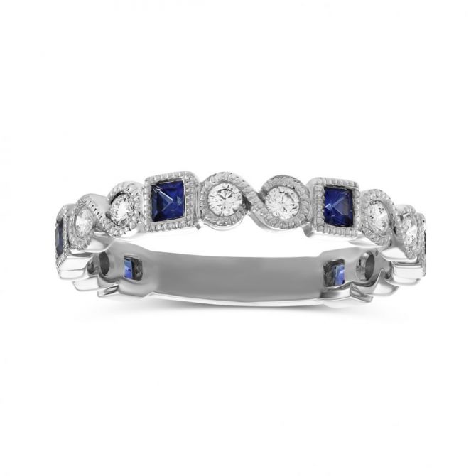 Princess Sapphire & Diamond Ring in White Gold