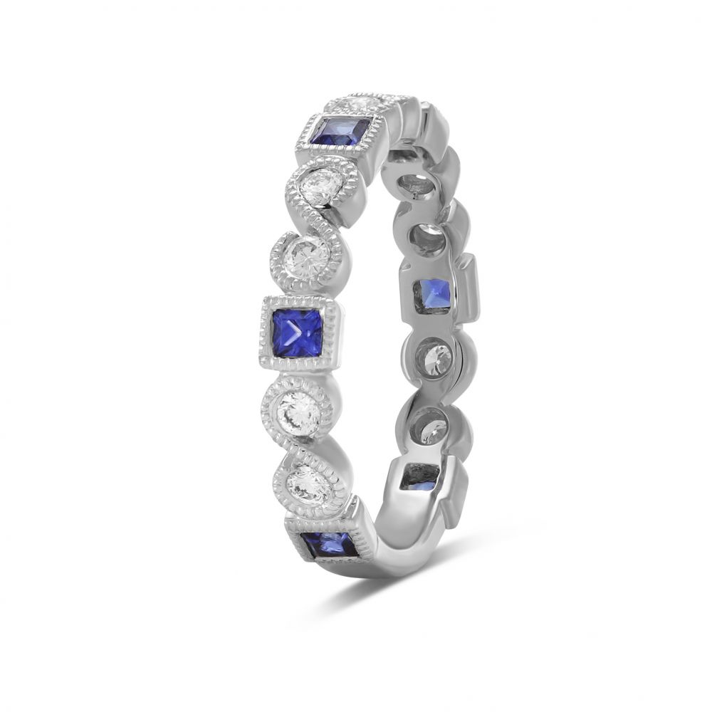 Princess Sapphire & Diamond Ring in White Gold