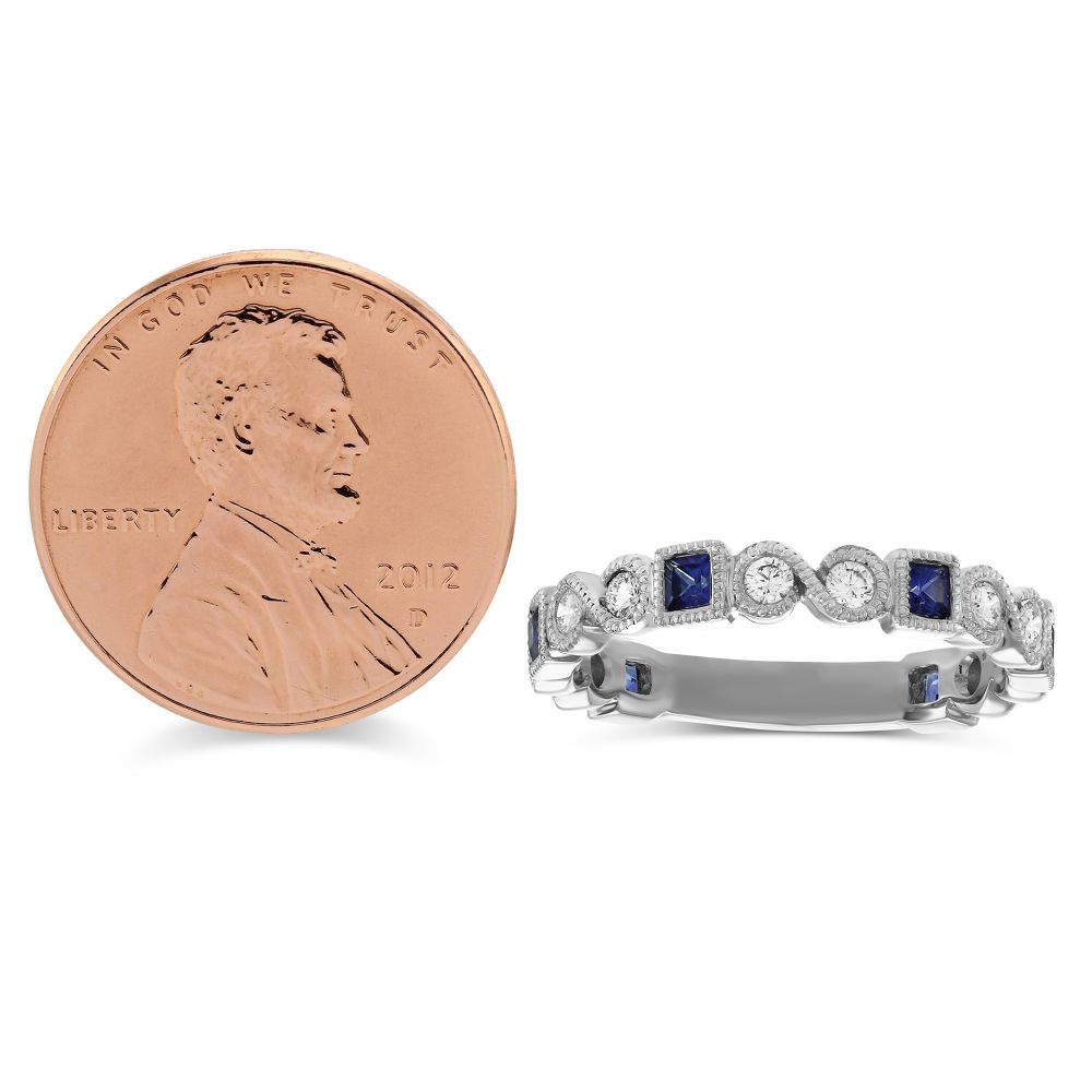 Princess Sapphire & Diamond Ring in White Gold
