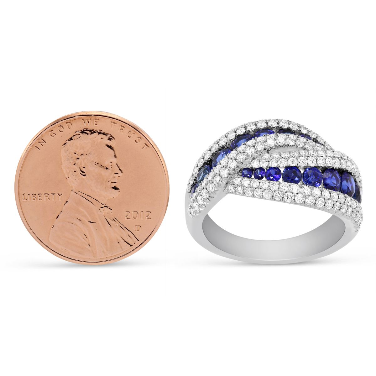 Round Sapphire & Diamond Crossover Ring in White Gold