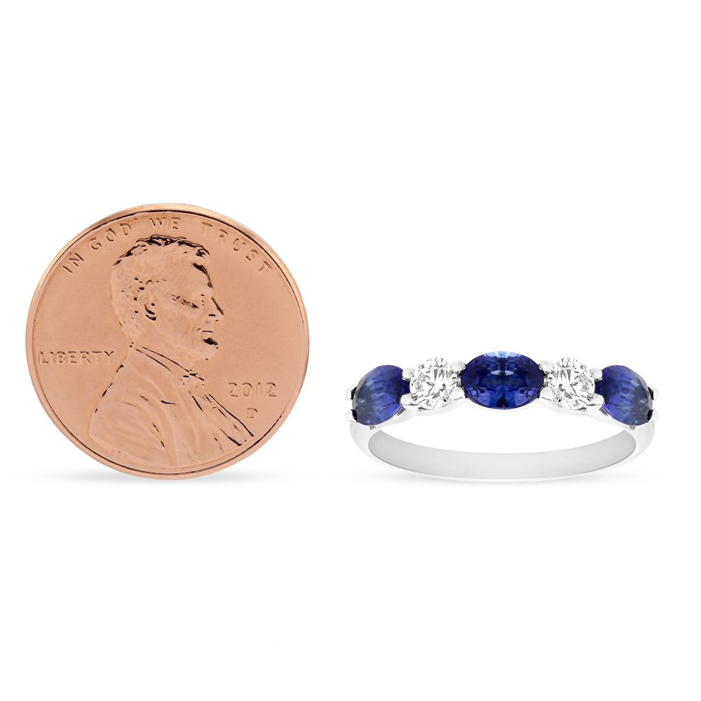 14K White Gold Oval Sapphire & Diamond Alternating Ring