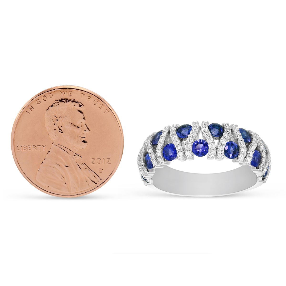Sapphire & Diamond Bar Ring in White Gold