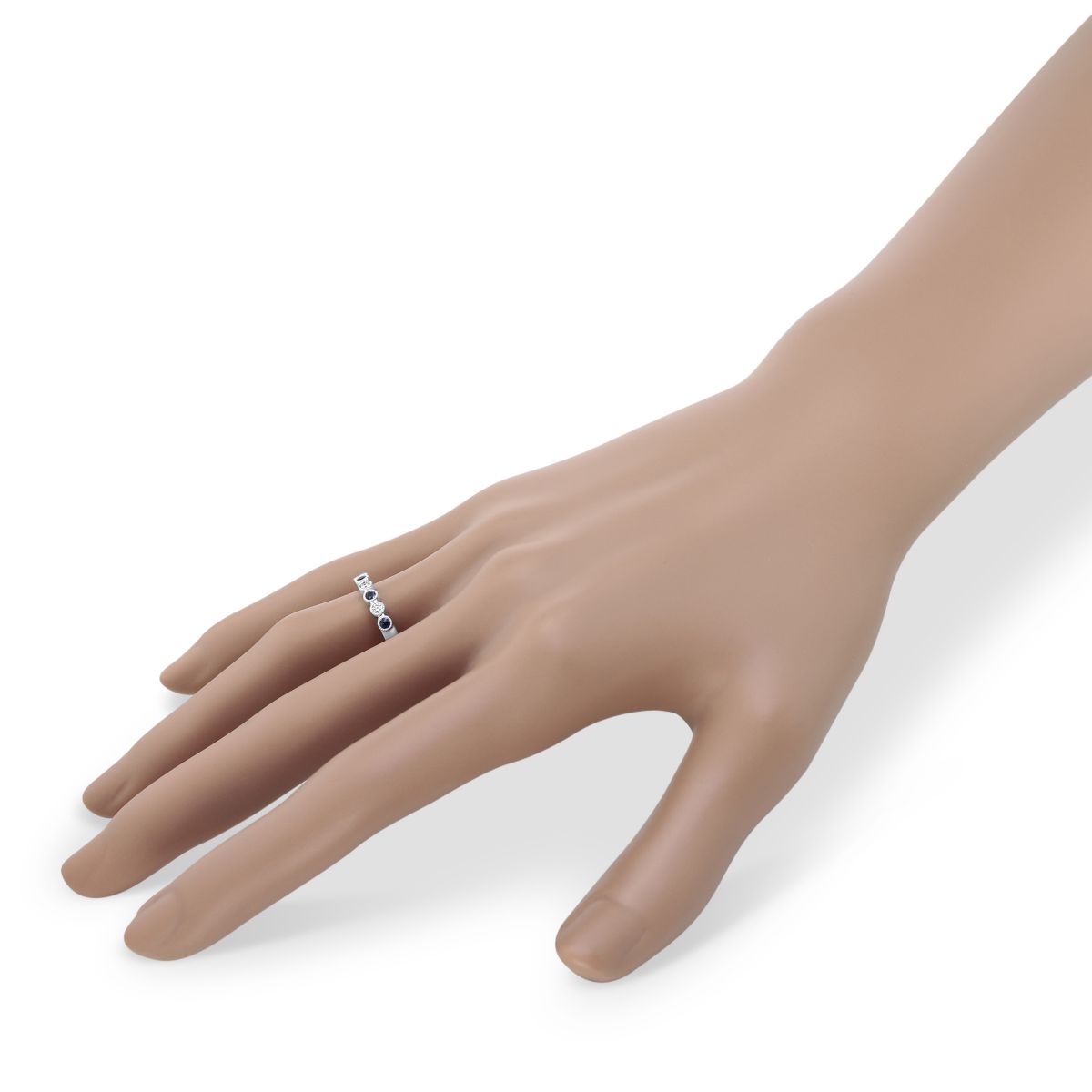 Round Sapphire &  Diamond Bezel Set Milgrain Ring in White Gold