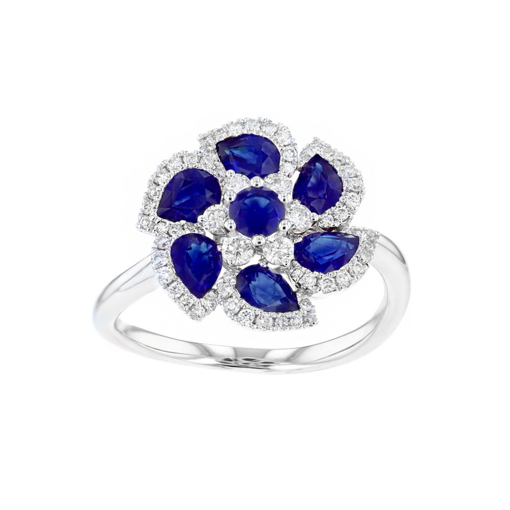 14K White Gold Sapphire & Diamond Flower Ring