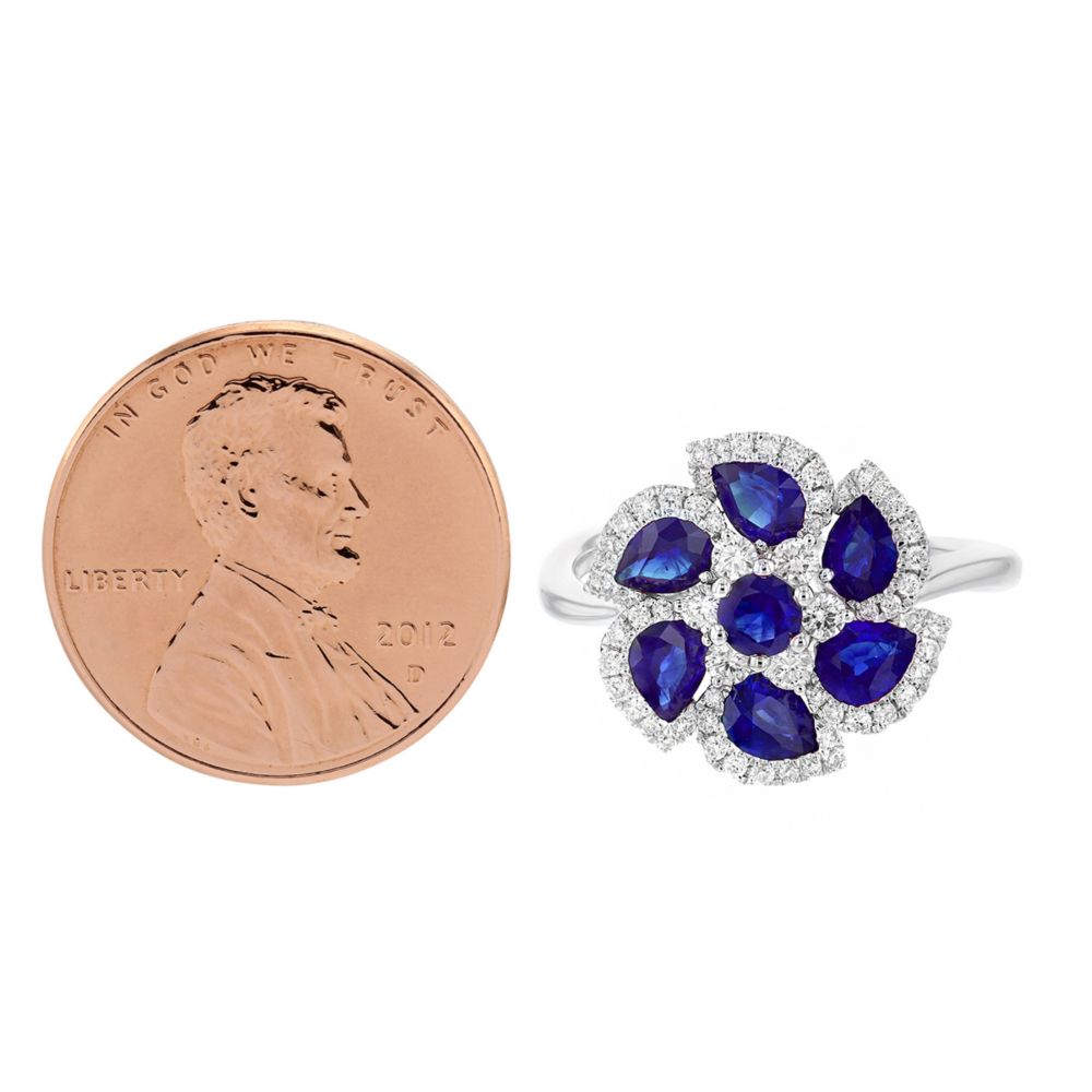 14K White Gold Sapphire & Diamond Flower Ring
