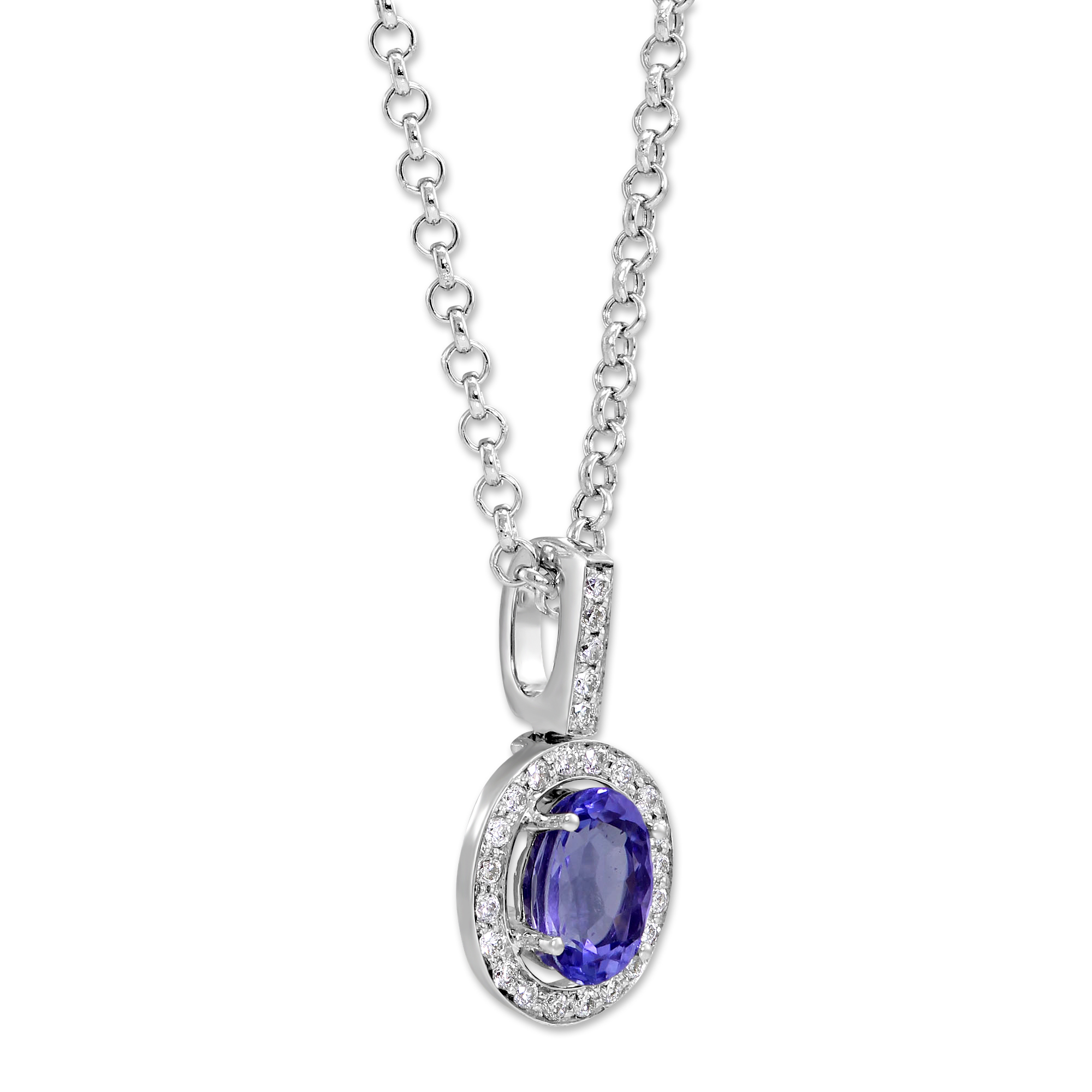 14K White Gold Oval Tanzanite & Diamond Pendant, 18