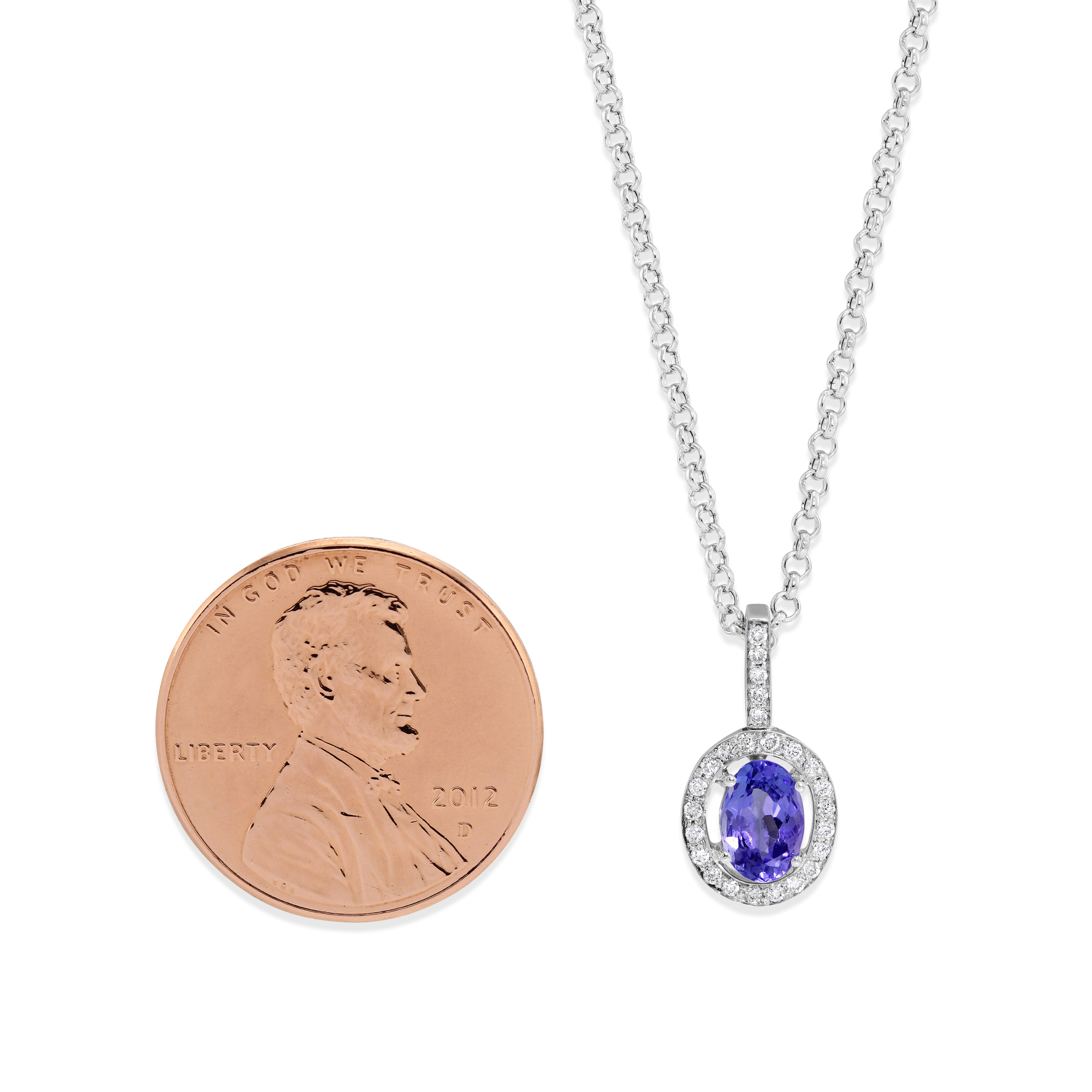 14K White Gold Oval Tanzanite & Diamond Pendant, 18