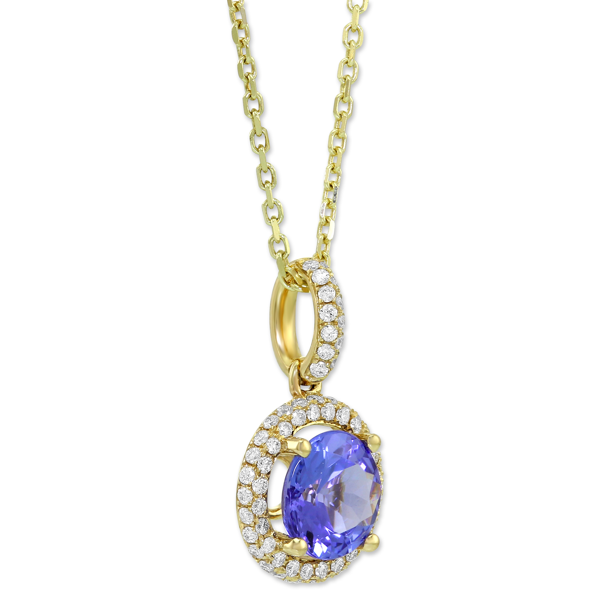 14K Yellow Gold Tanzanite & Diamond Pendant, 18