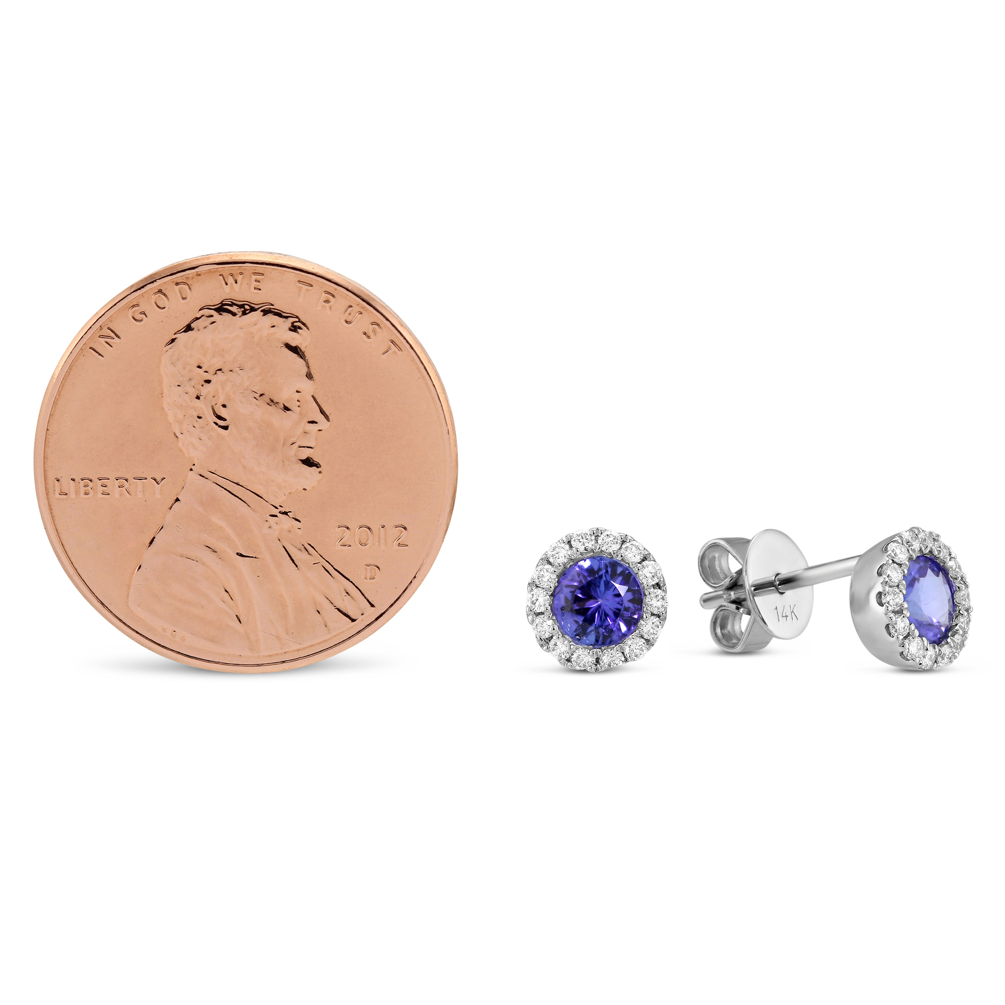 Round Tanzanite & Diamond Earrings in White Gold