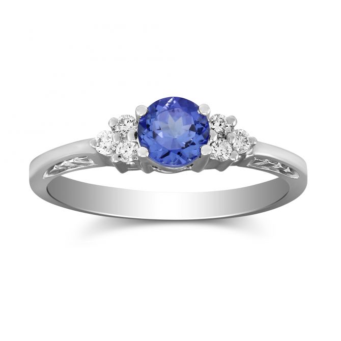 14K White Gold Round Tanzanite & Diamond Cluster Ring