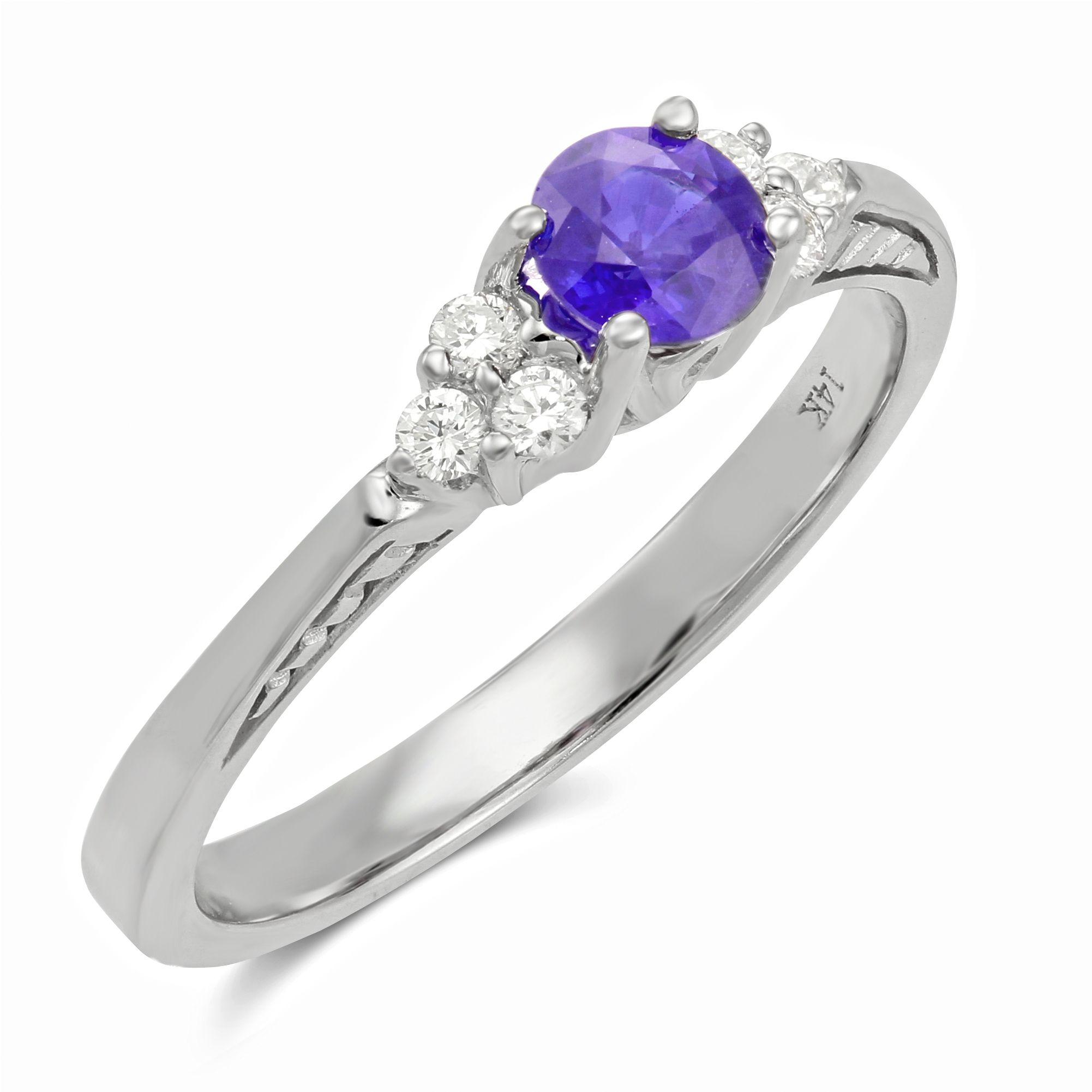 14K White Gold Round Tanzanite & Diamond Cluster Ring