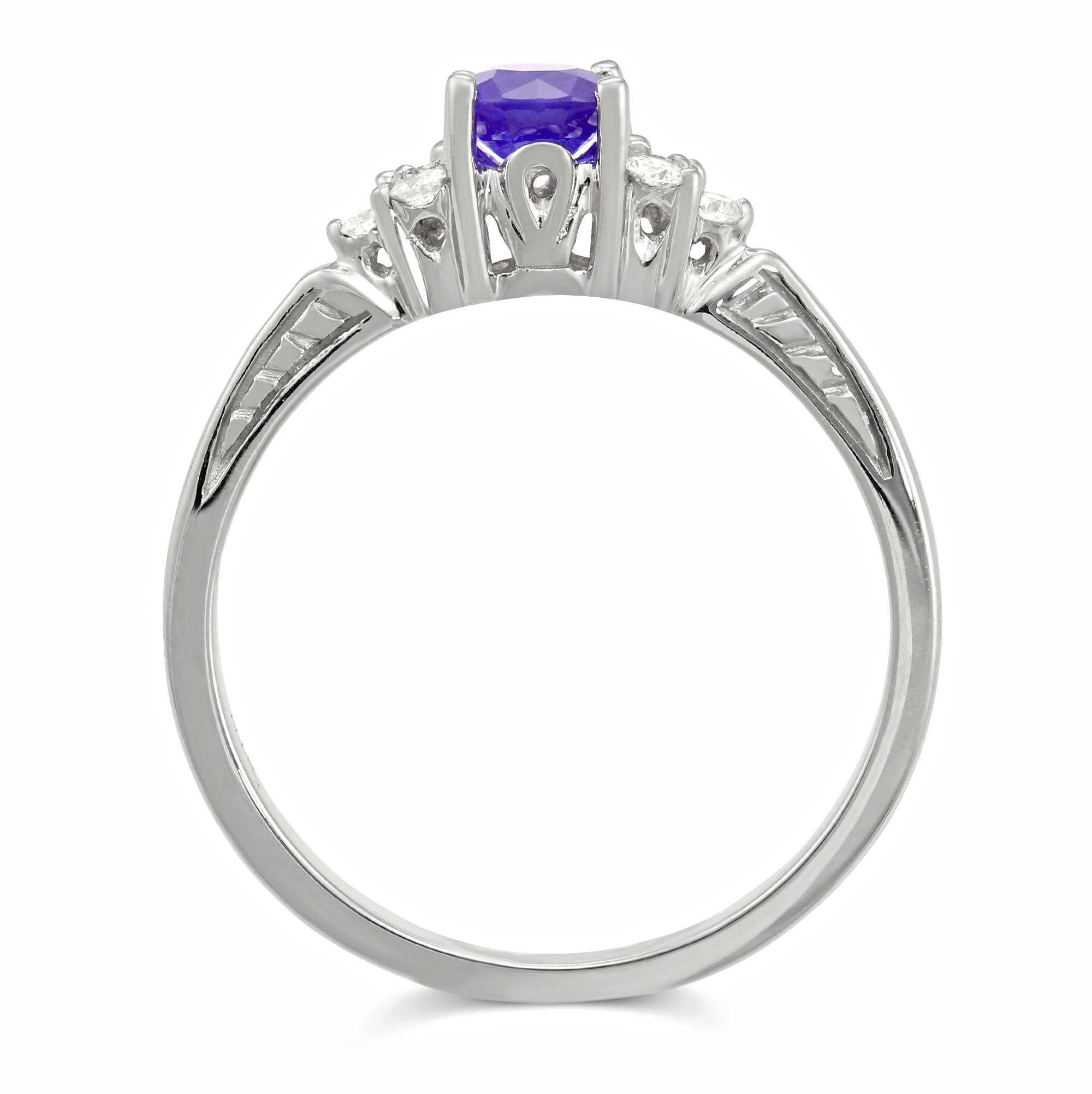 14K White Gold Round Tanzanite & Diamond Cluster Ring