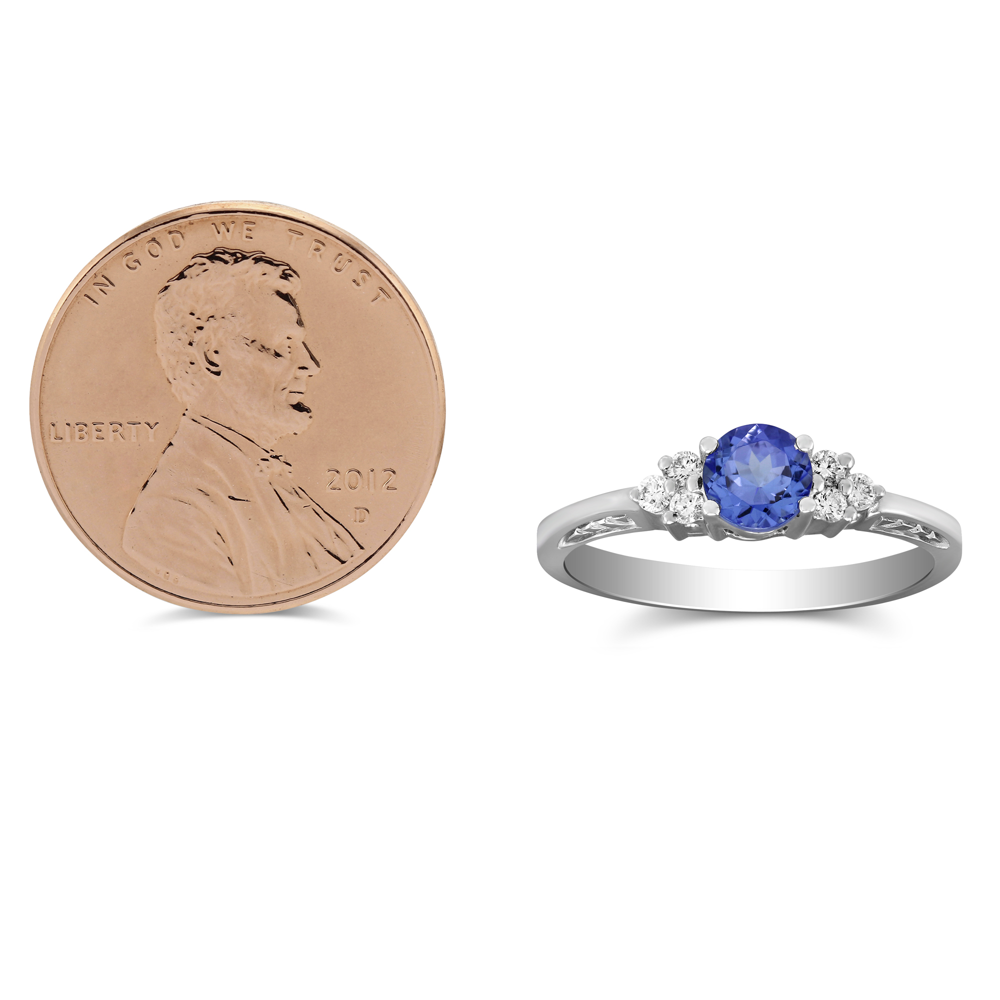 14K White Gold Round Tanzanite & Diamond Cluster Ring