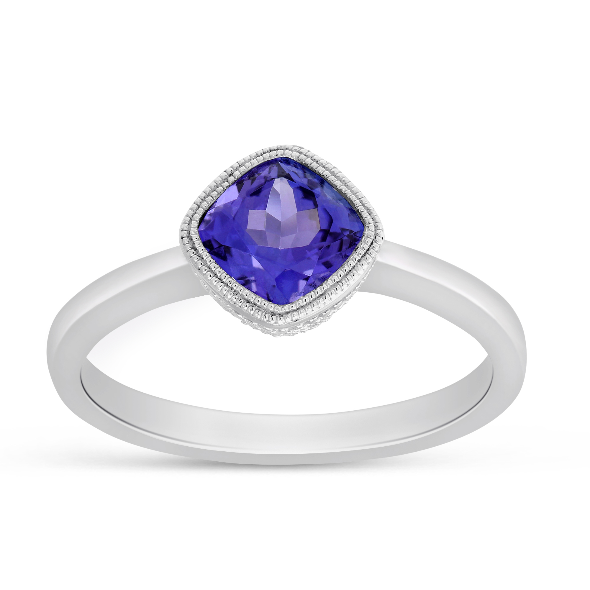 14K White Gold Cushion Tanzanite Ring