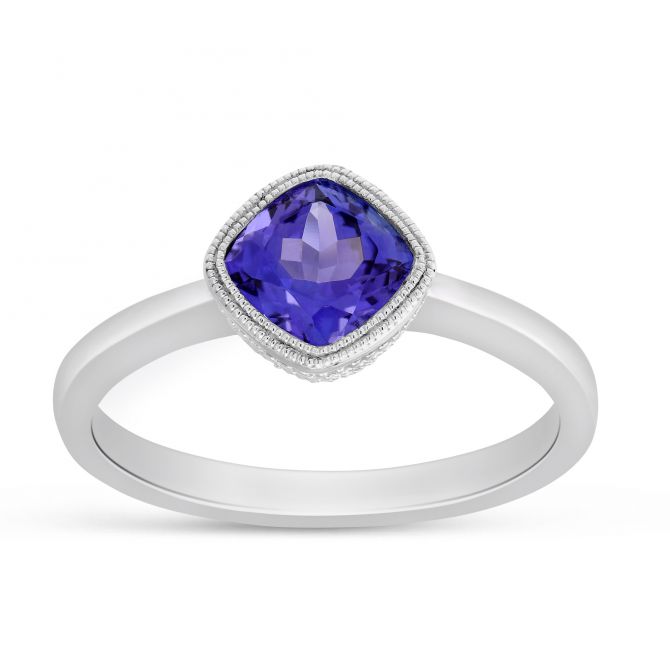 14K White Gold Cushion Tanzanite Ring