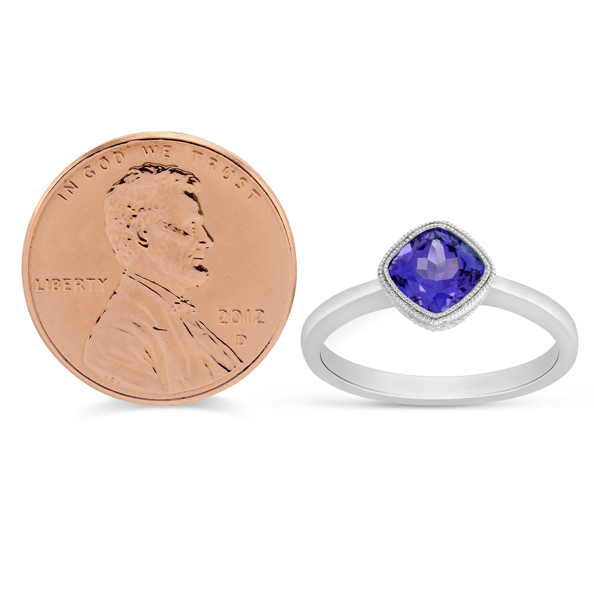 14K White Gold Cushion Tanzanite Ring