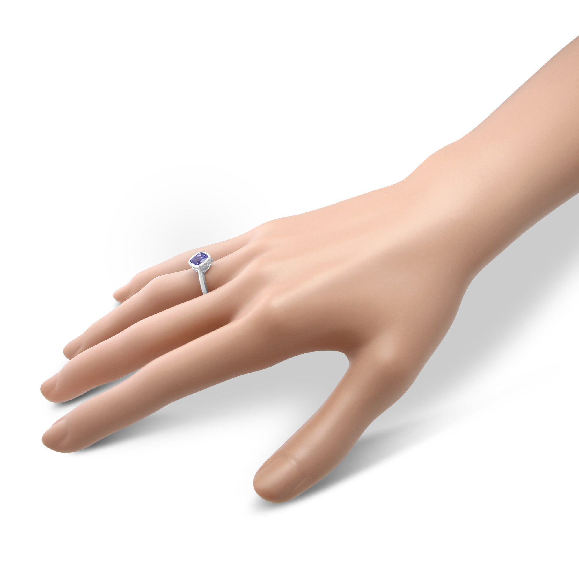 14K White Gold Cushion Tanzanite Ring