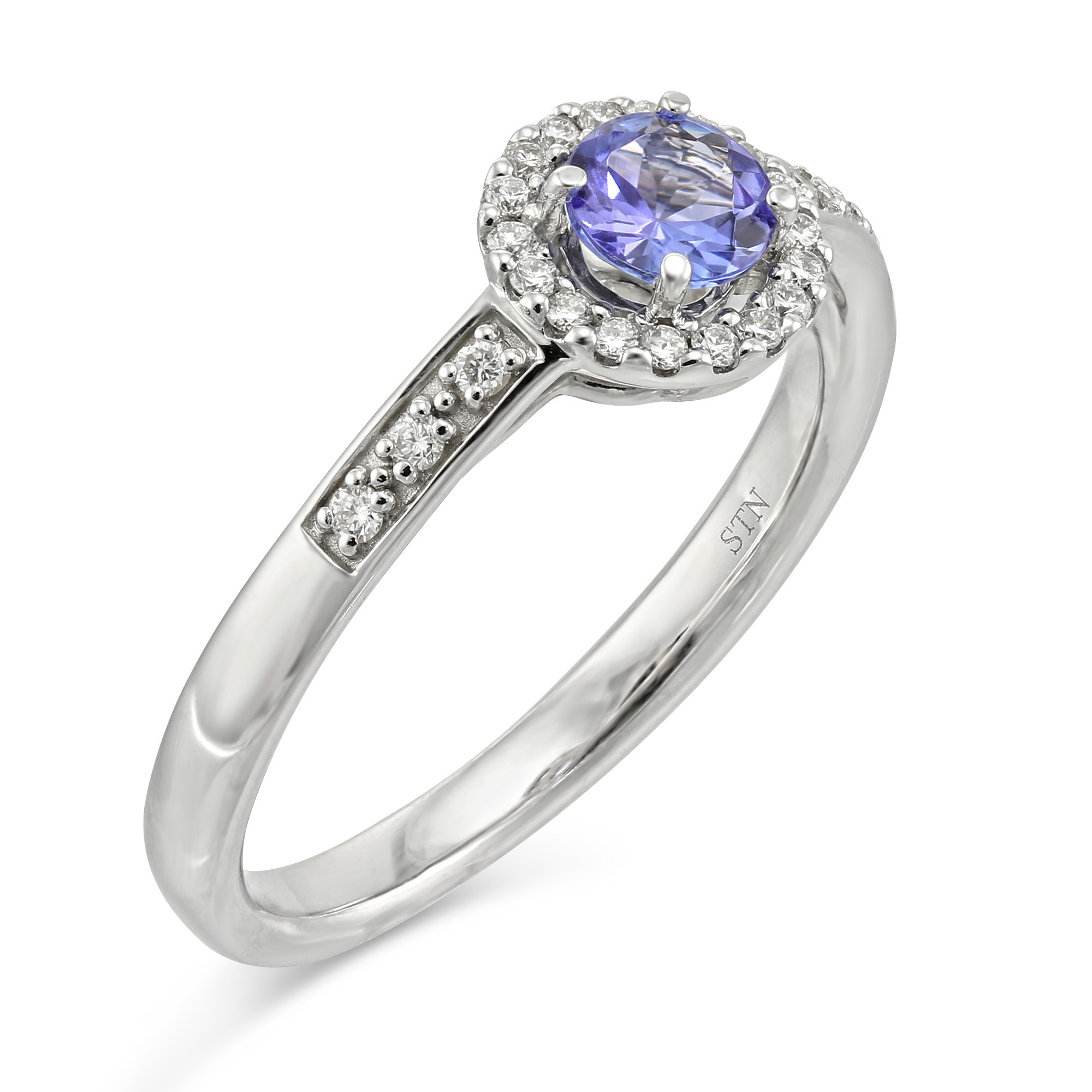 14K White Gold Round Tanzanite & Diamond Ring