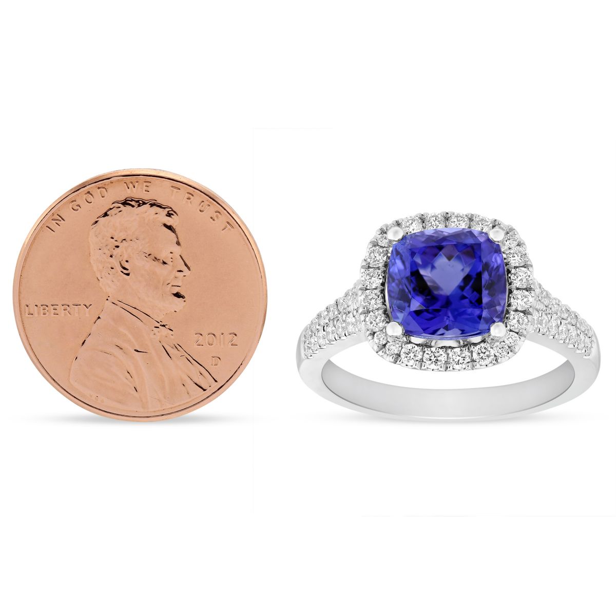 14K White Gold Cushion Tanzanite & Diamond Halo Ring