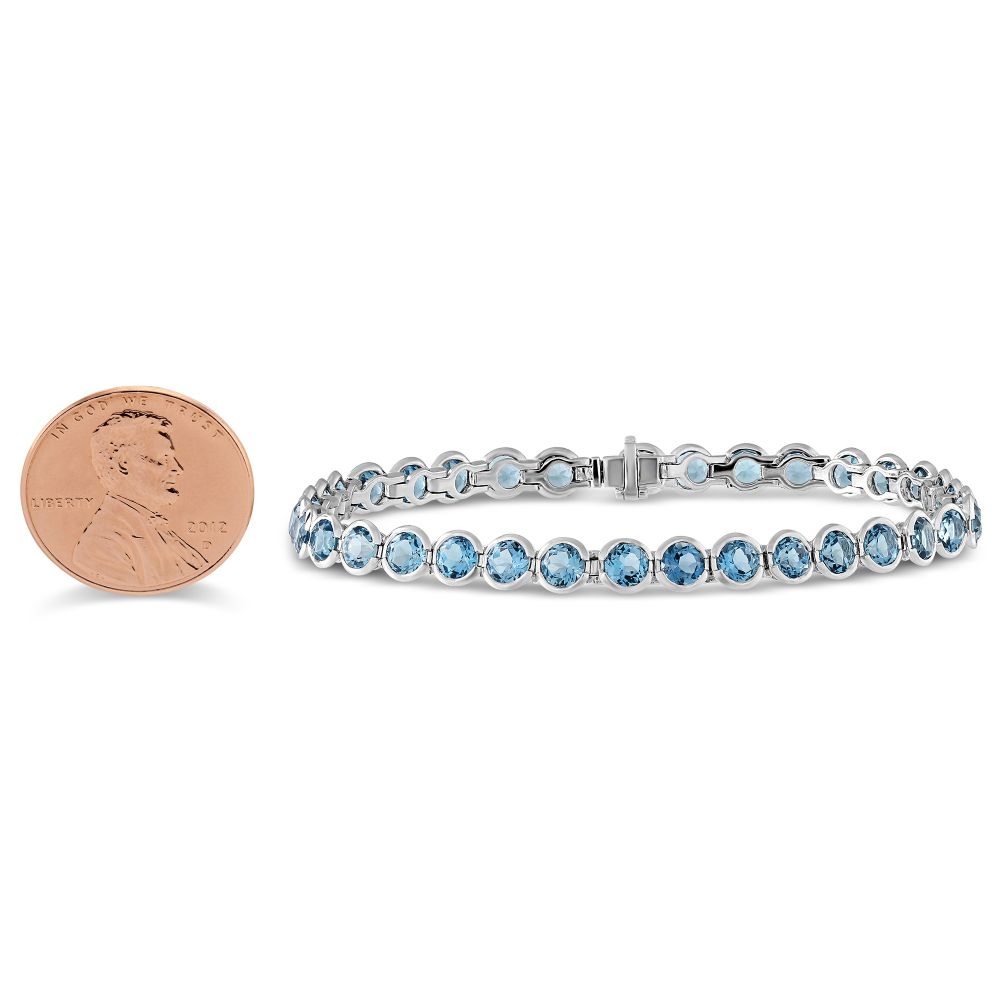 14K White Gold Blue Topaz Bezel Set Bracelet