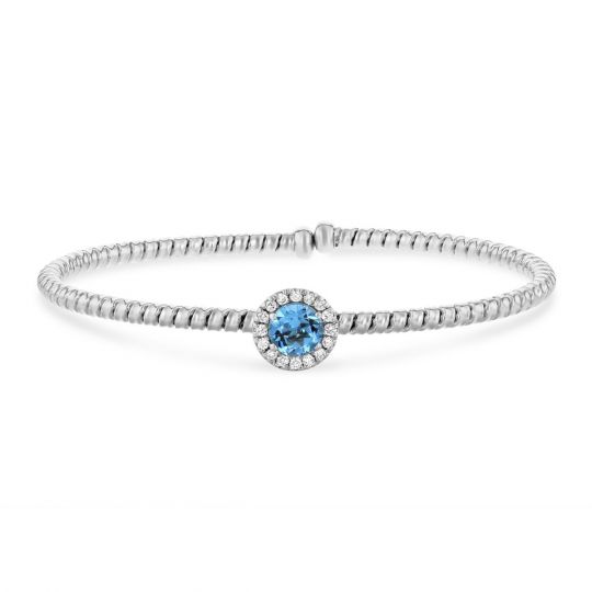 18k White Gold Blue Topaz Diamond Halo Flexible Cuff Bracelet 18k White Gold Blue Topaz Diamond Halo Flexible Cuff Bracelet