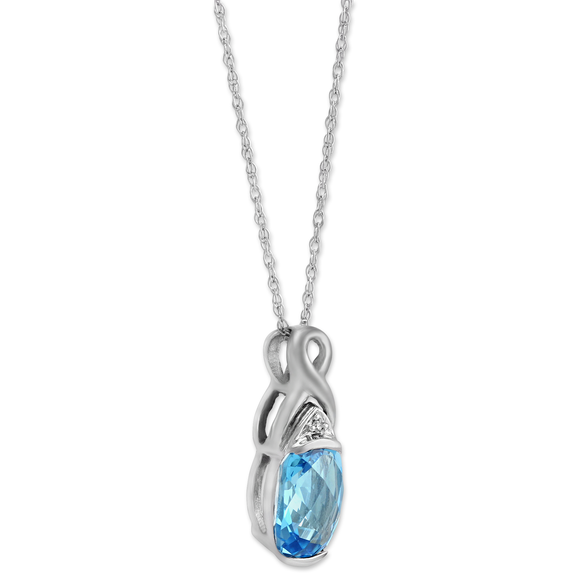 14K White Gold Blue Topaz & Diamond Pendant, 18