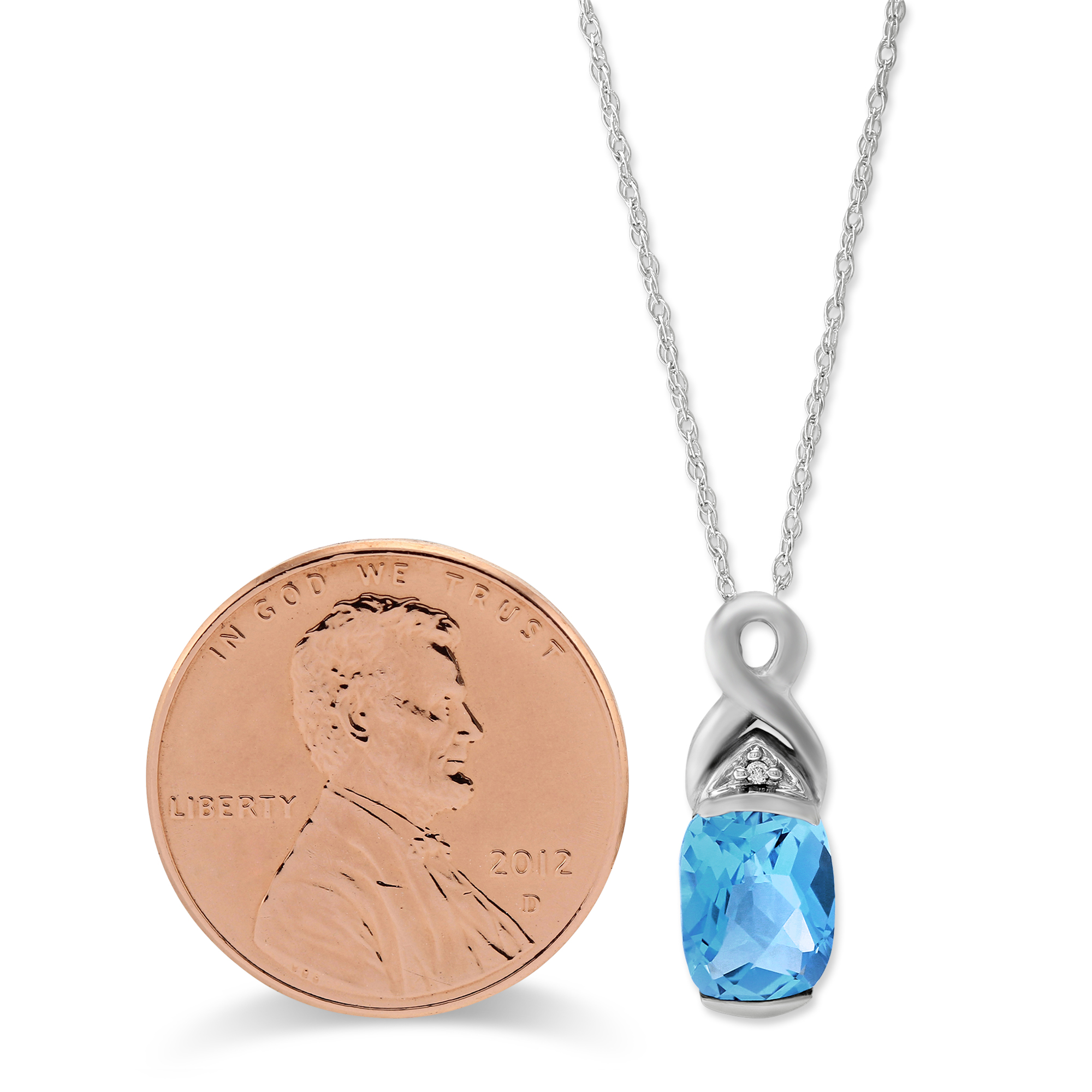 14K White Gold Blue Topaz & Diamond Pendant, 18