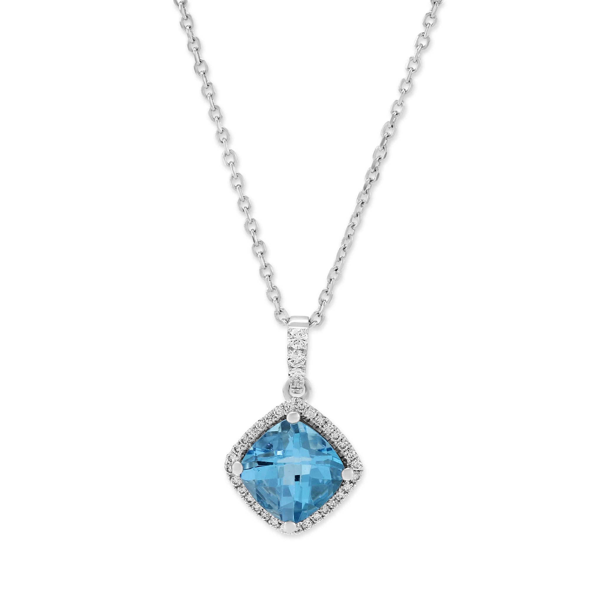 14K White Gold Blue Topaz & Diamond Pendant, 18