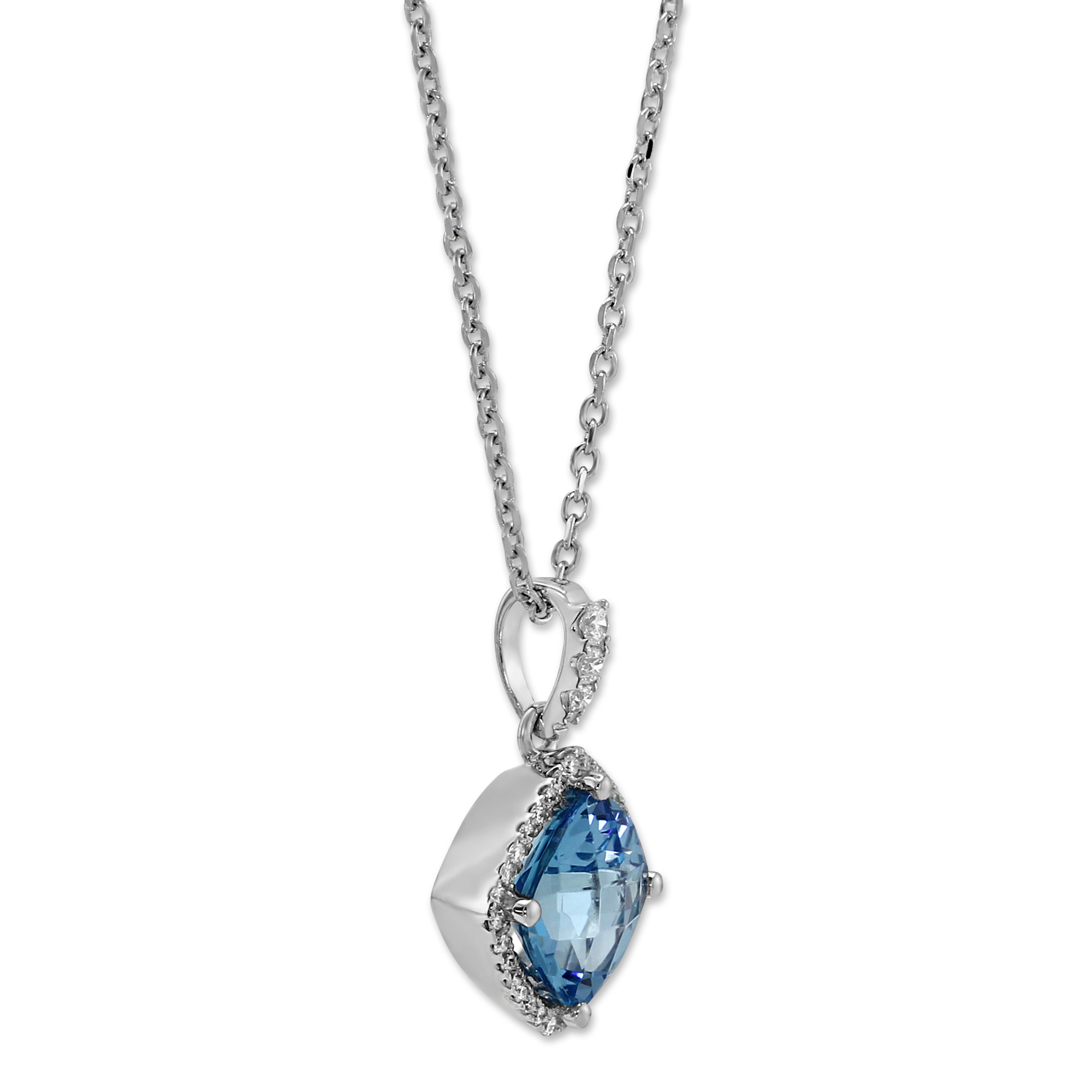 14K White Gold Blue Topaz & Diamond Pendant, 18