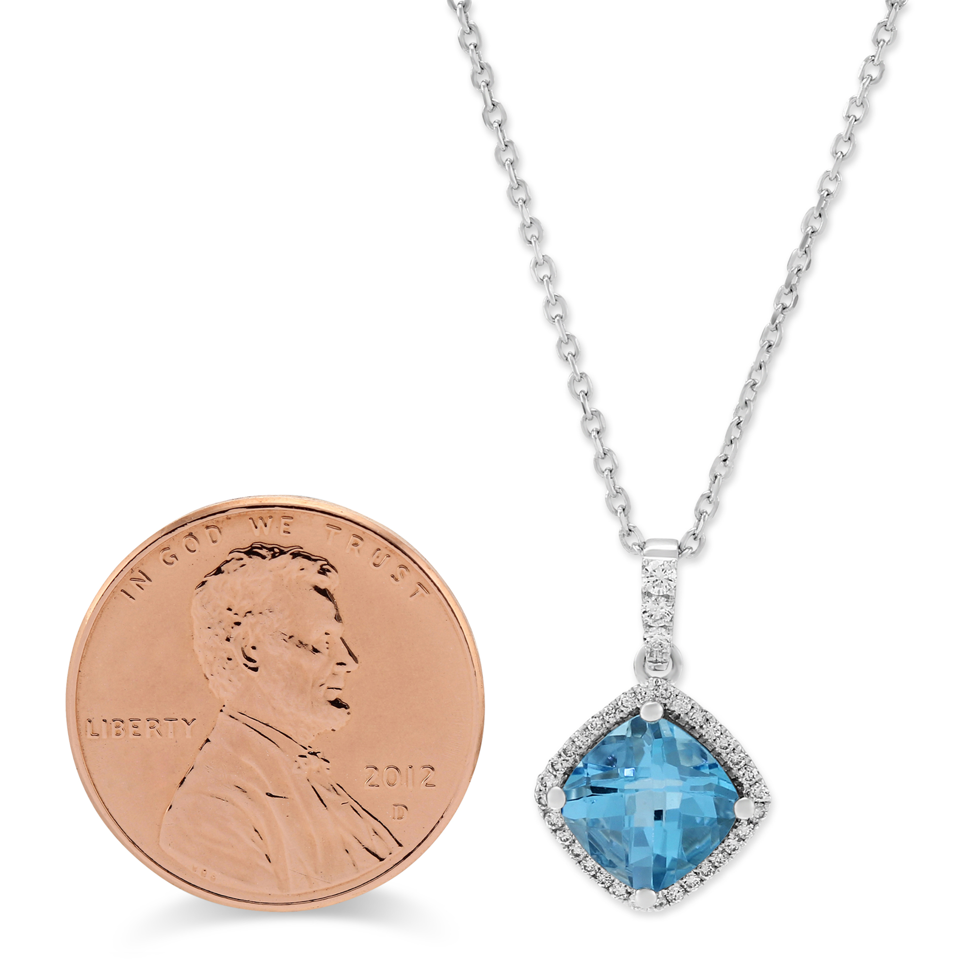 14K White Gold Blue Topaz & Diamond Pendant, 18