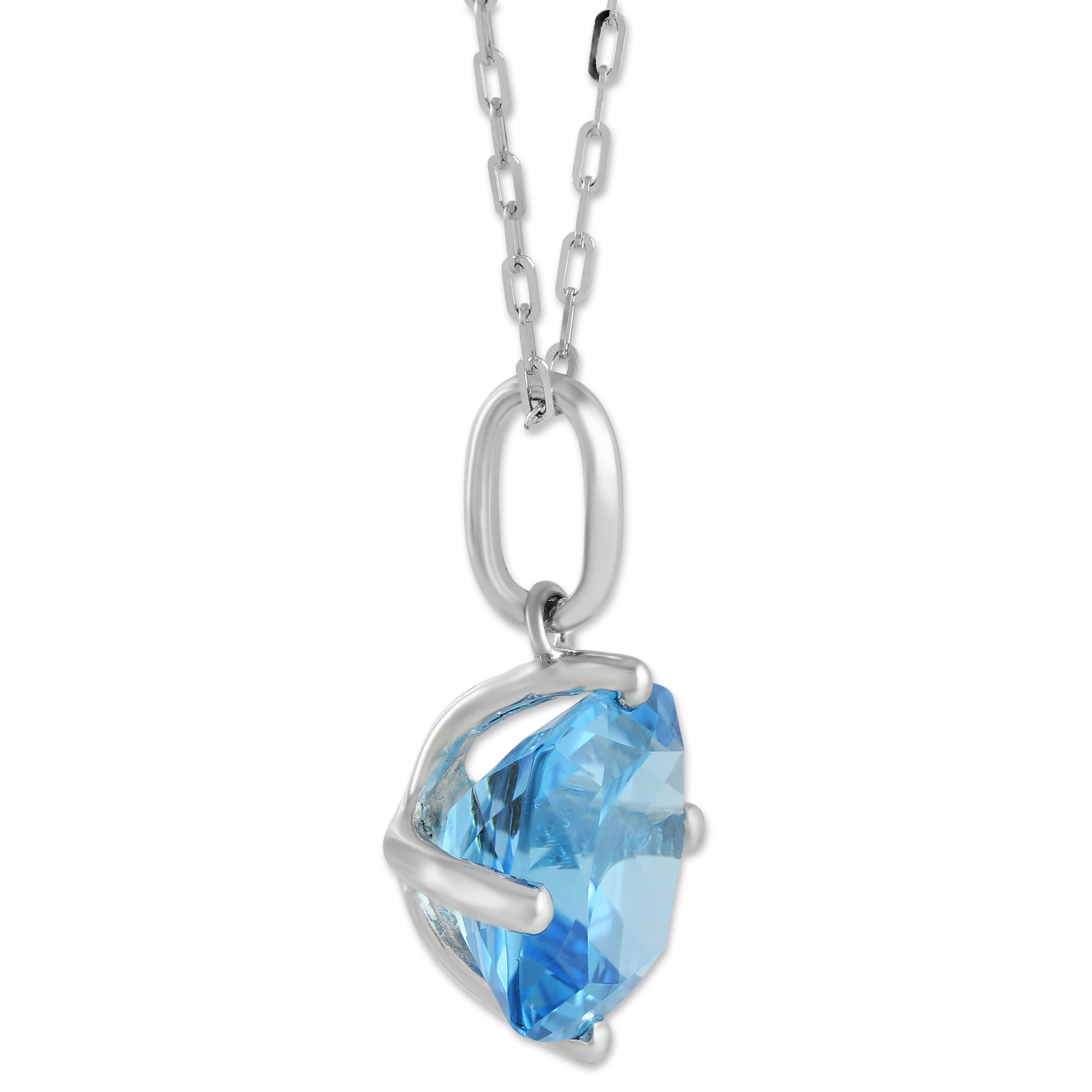 14K White Gold Cushion Blue Topaz Pendant, 18