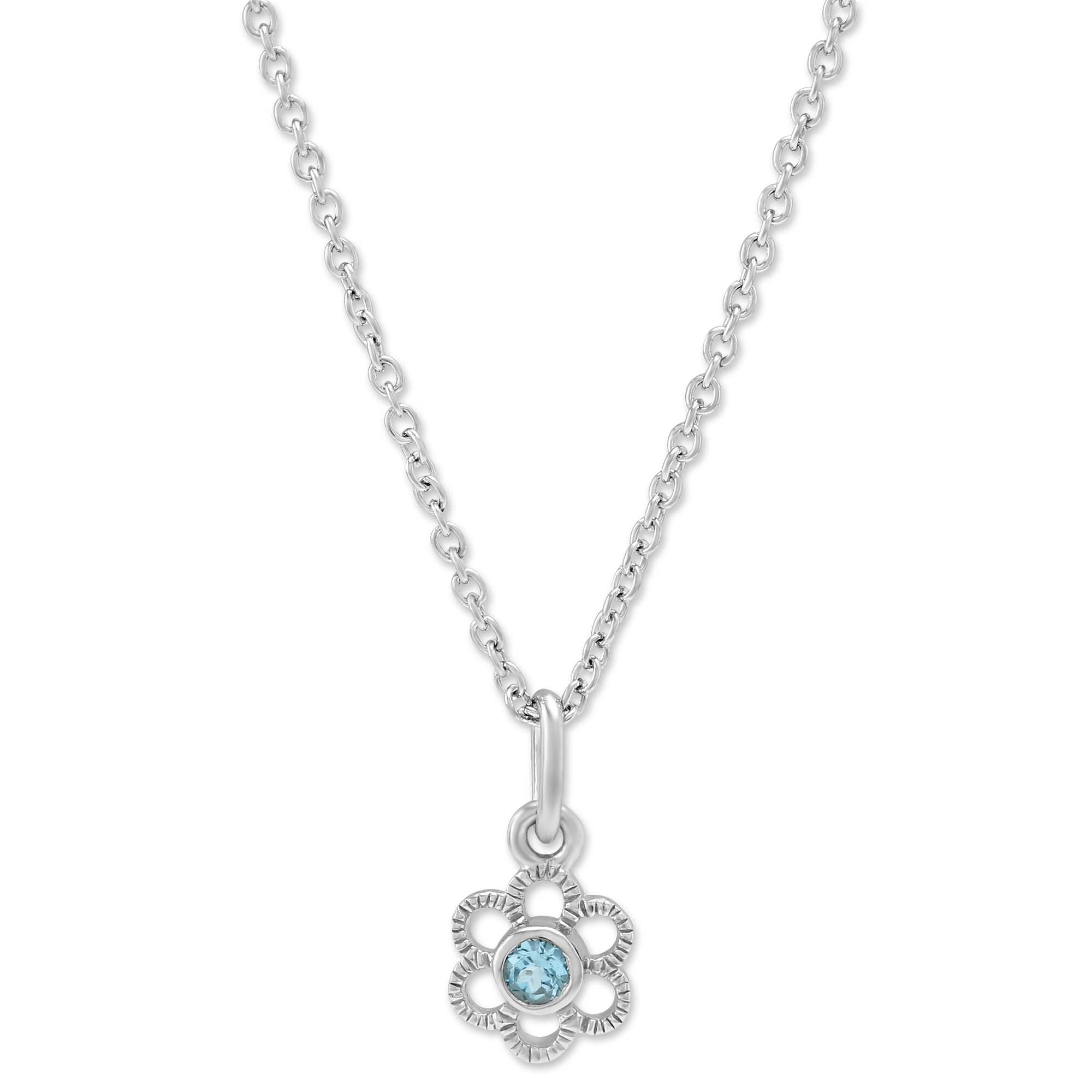 Sterling Silver Child's Blue Topaz Flower Pendant, 15