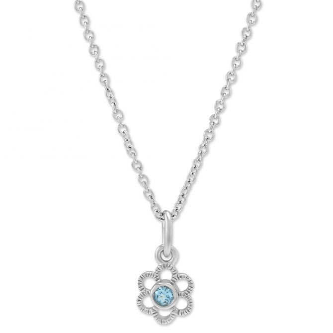 Sterling Silver Child's Blue Topaz Flower Pendant, 15"