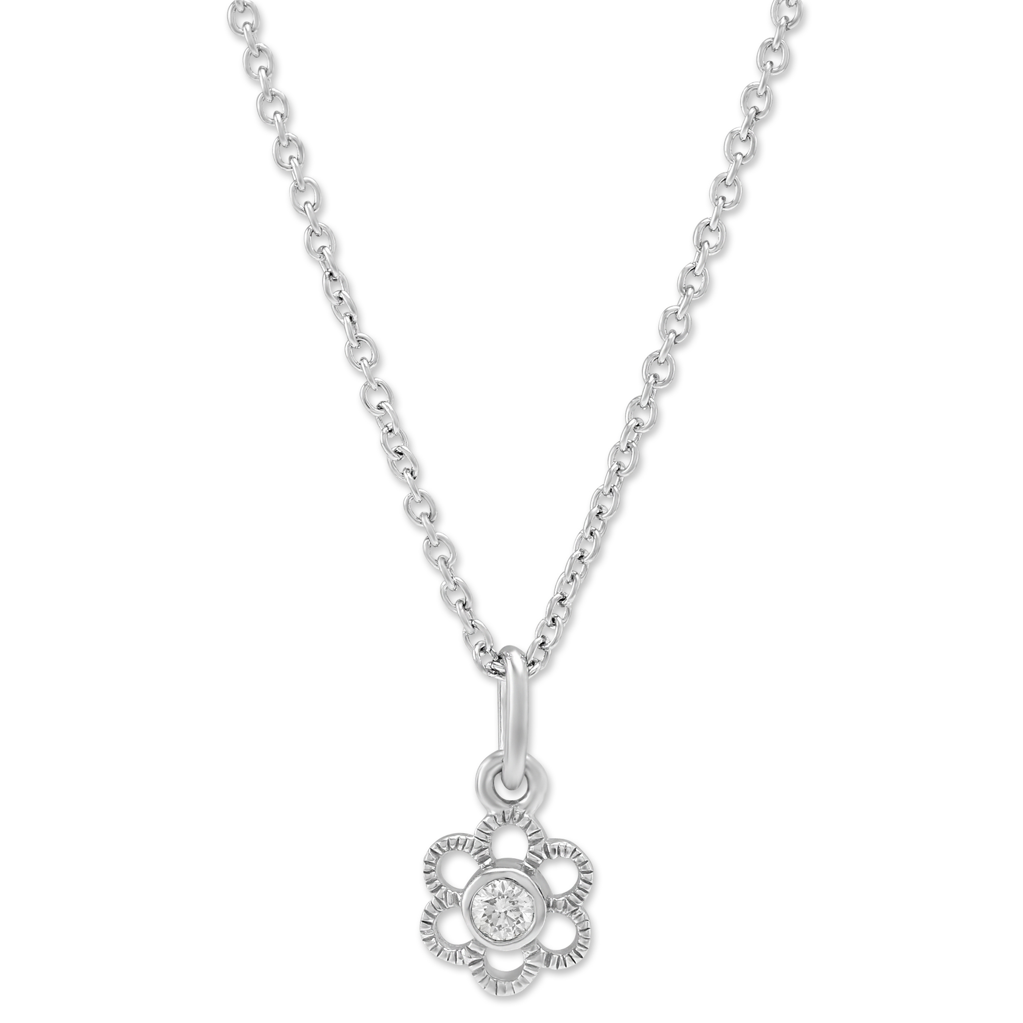Sterling Silver Children's White Topaz Flower Pendant, 15